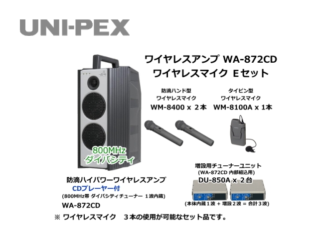 防滴ハイパワーワイヤレスアンプ ワイヤレスマイクセット WA-872CD-E-SET