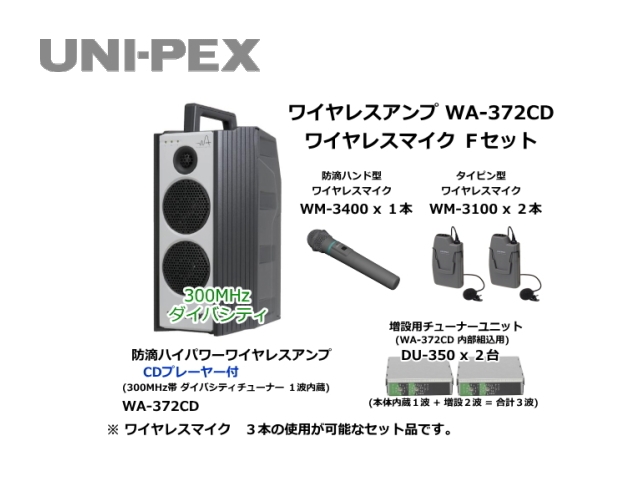 防滴ハイパワーワイヤレスアンプ ワイヤレスマイク Fセット WA-372CD-F-SET