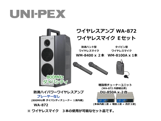 防滴ハイパワーワイヤレスアンプ ワイヤレスマイク Eセット WA-872-E-SET